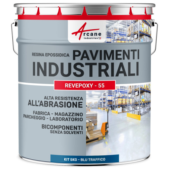 Vernice epossidica blu  pavimenti industriali e parcheggi - REVEPOXY - 55 5 Kg 10 m²  - Blu traffico - RAL 5017