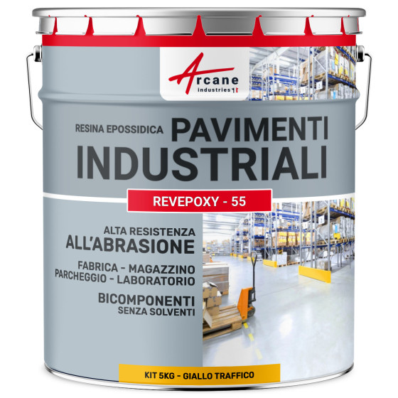 Vernice epossidica gialla  pavimenti industriali e parcheggi - REVEPOXY - 55 5 Kg 10 m²  - Giallo Traffico - RAL 1023